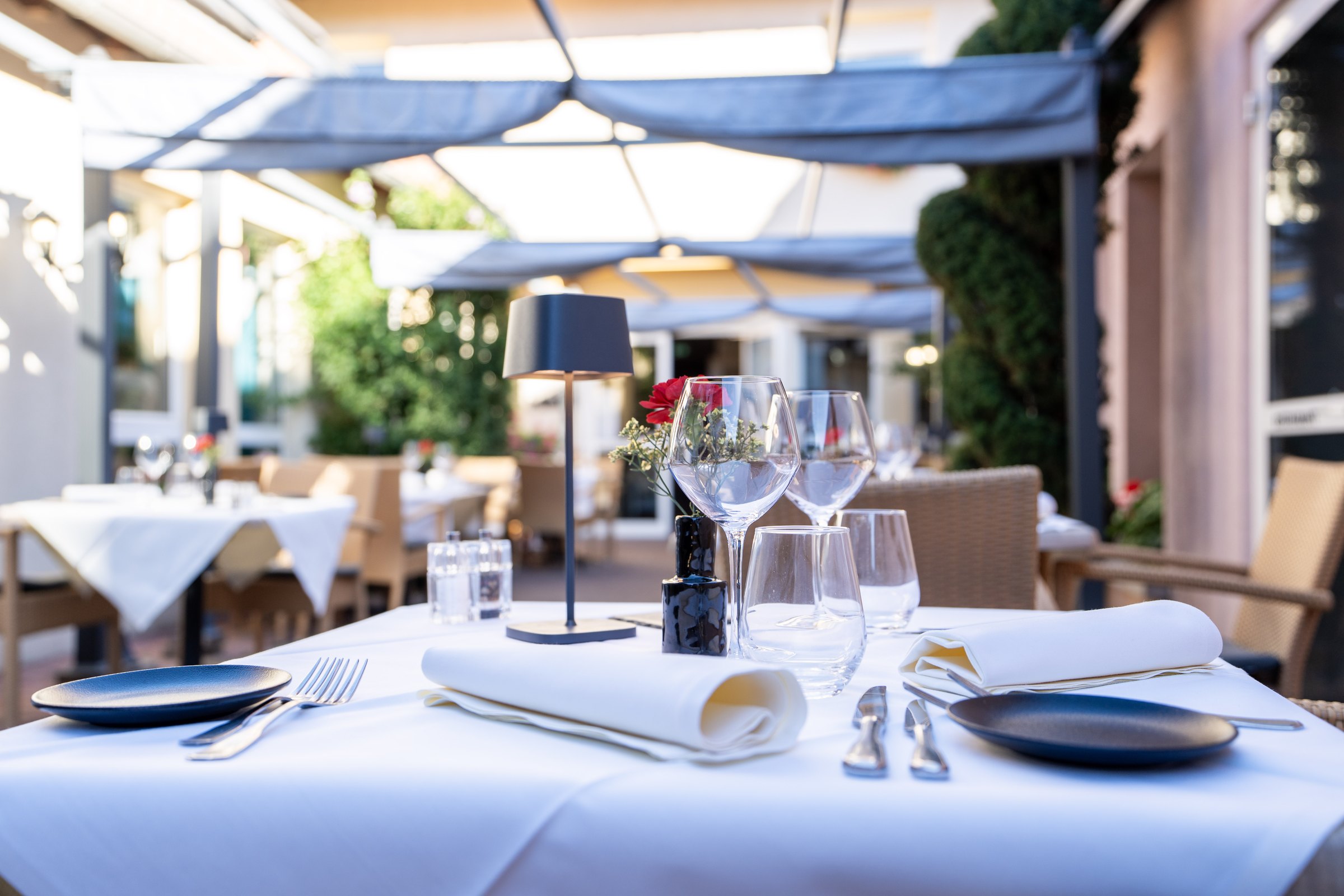 Table set on the restaurant terrace
