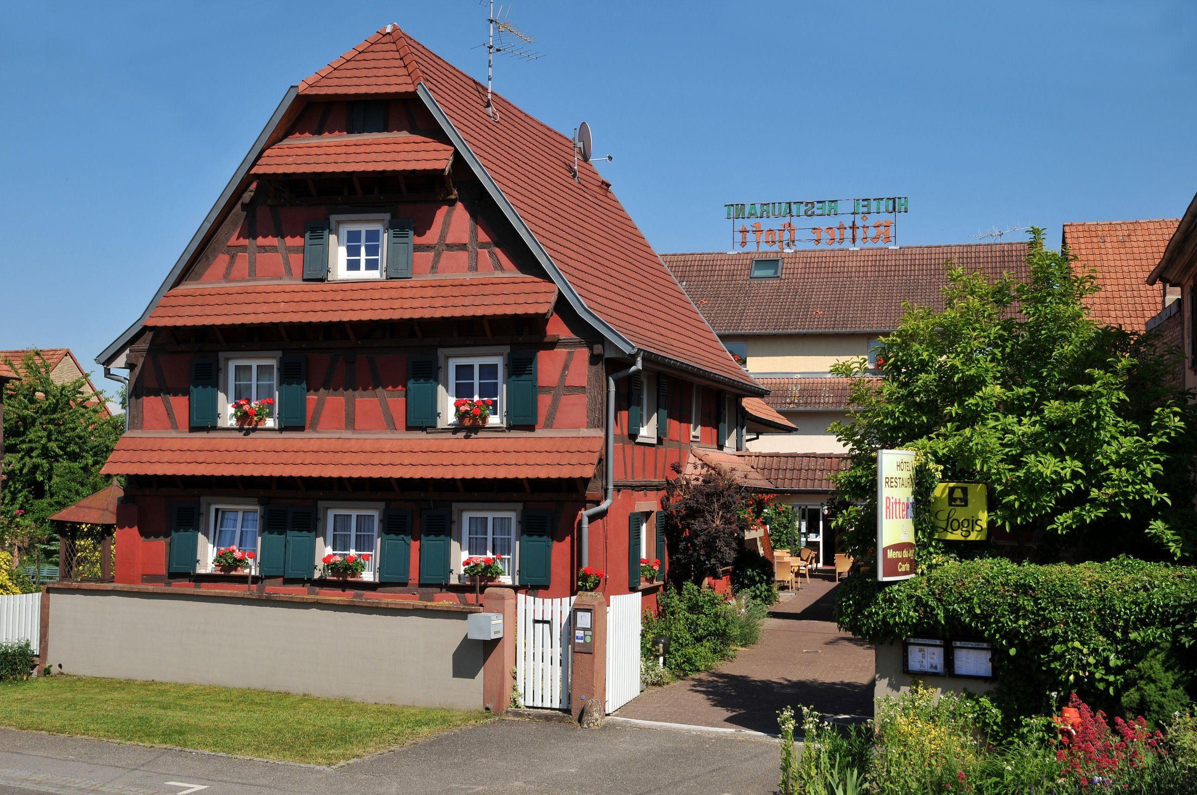 Alsatian half-timbered façade of the Hotel Ritter’Hoft